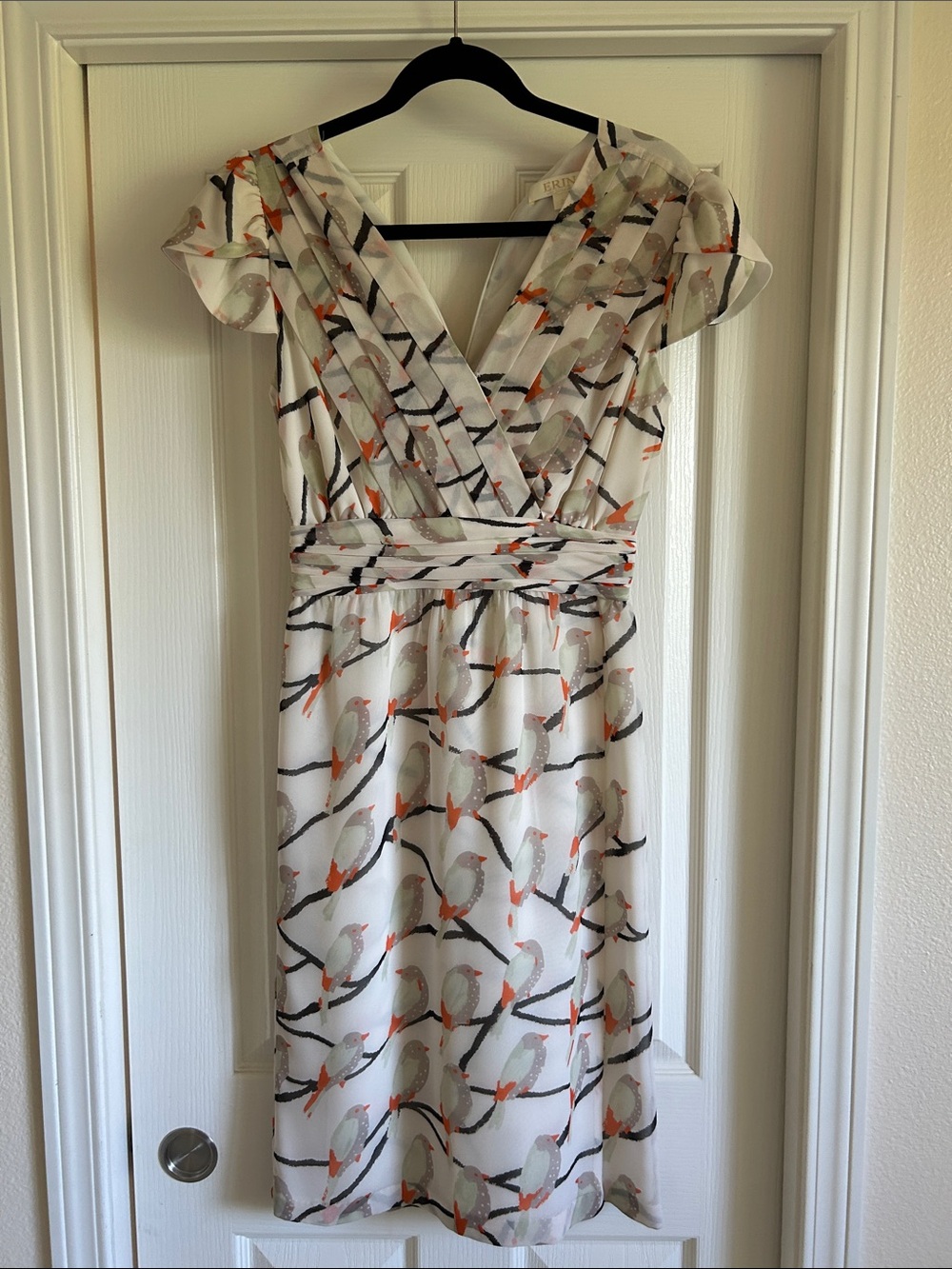 Women's Cream Bird-Print Wrap Dress